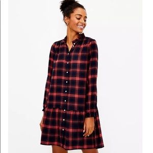 Loft petite plaid drop waist shirt dress